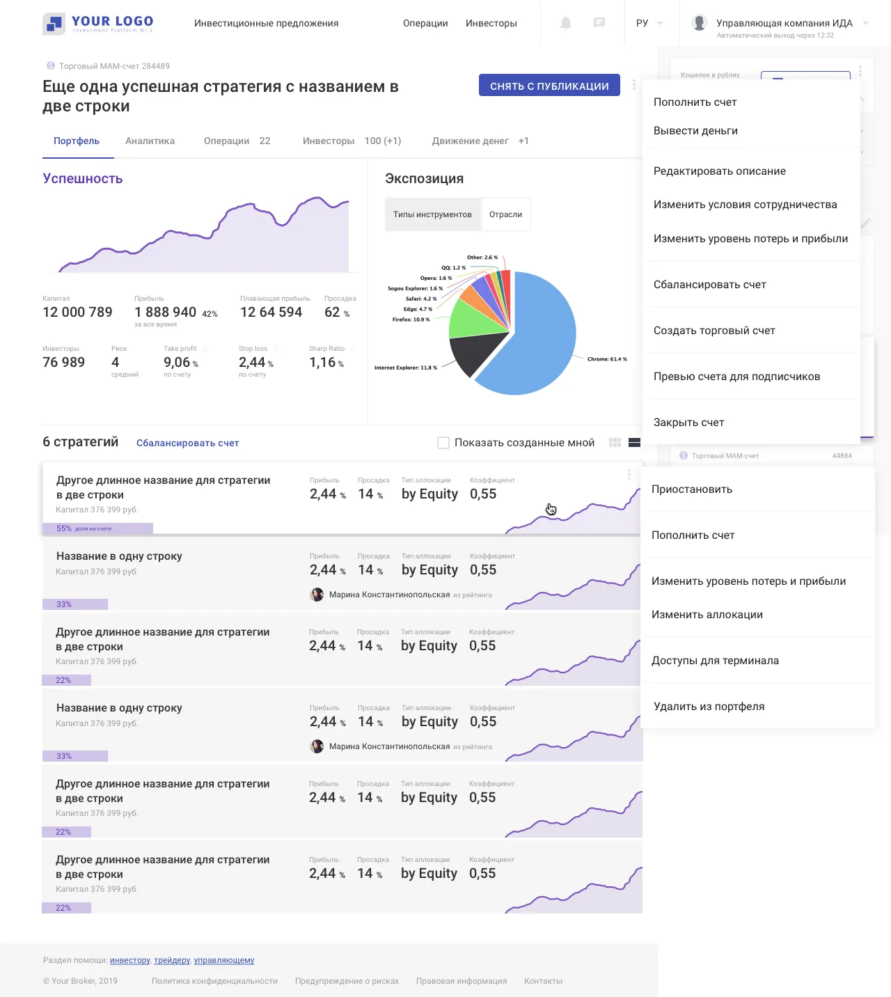 Интерфейс онлайн-платформы для трейдеров • Собака Павлова