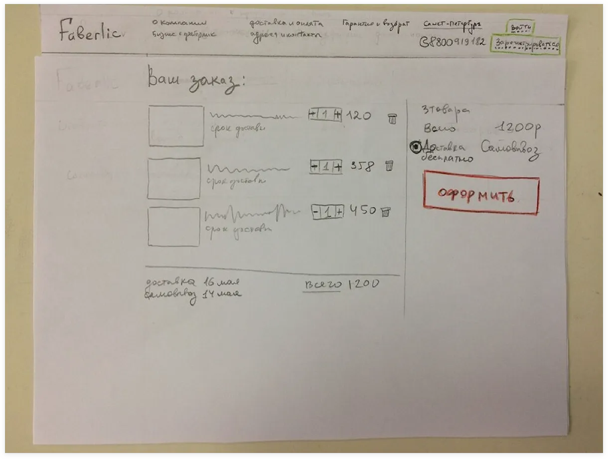 Прототип интернет-магазина «Фаберлик» на бумаге | SobakaPav.ru