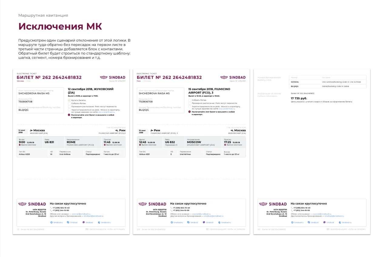 Исключения маршрутной квитанции. Дизайн авиабилета и писем сервиса Sindbad | SobakaPav.ru