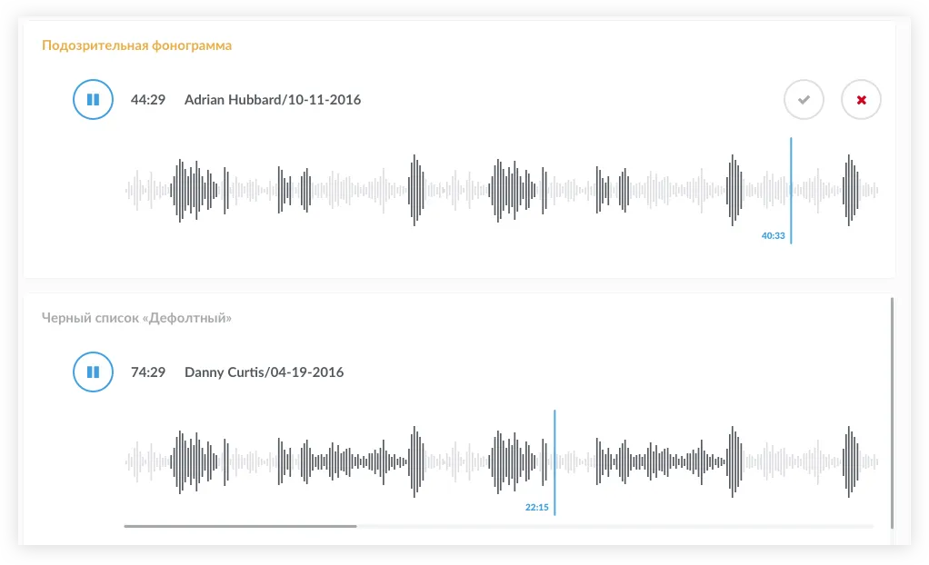 Сравнение подозрительной фонограммы с черным списком. Интерфейс службы банковской безопасности | SobakaPav.ru