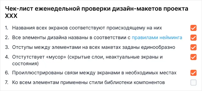 Чек-лист еженедельной проверки макета