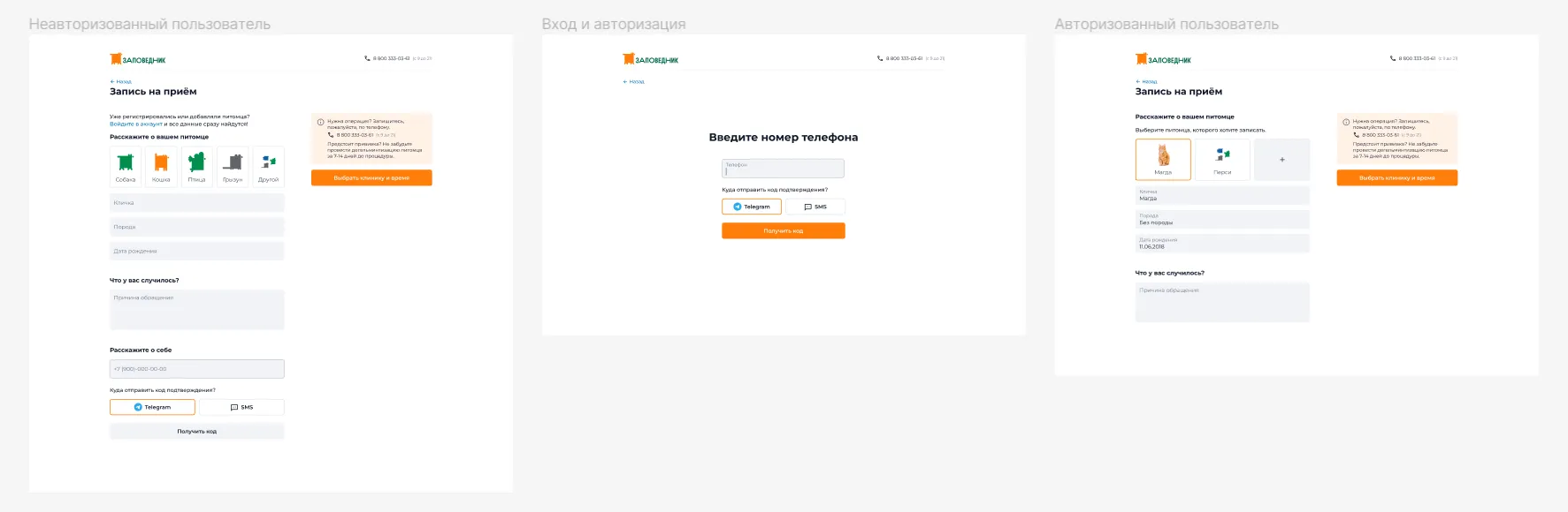 Пример размещения экранов авторизации в соответствии с User flow